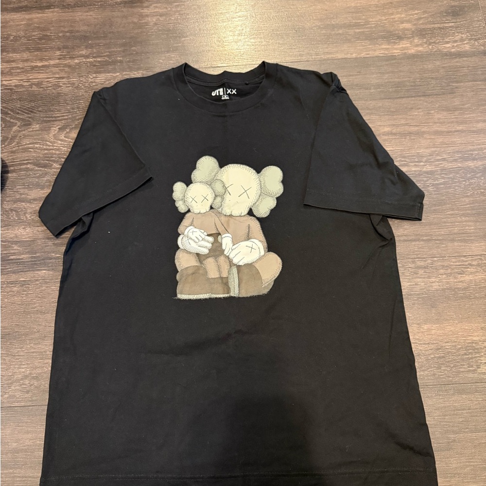 Uniqlo X Kaws Black Tee With Gray And White Art